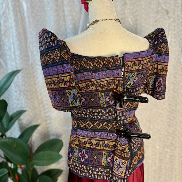 Patterned Style Inabel (wooven) blouse Terno & Red Maroon Charmeuse Full Skirt - Picture 7 of 8